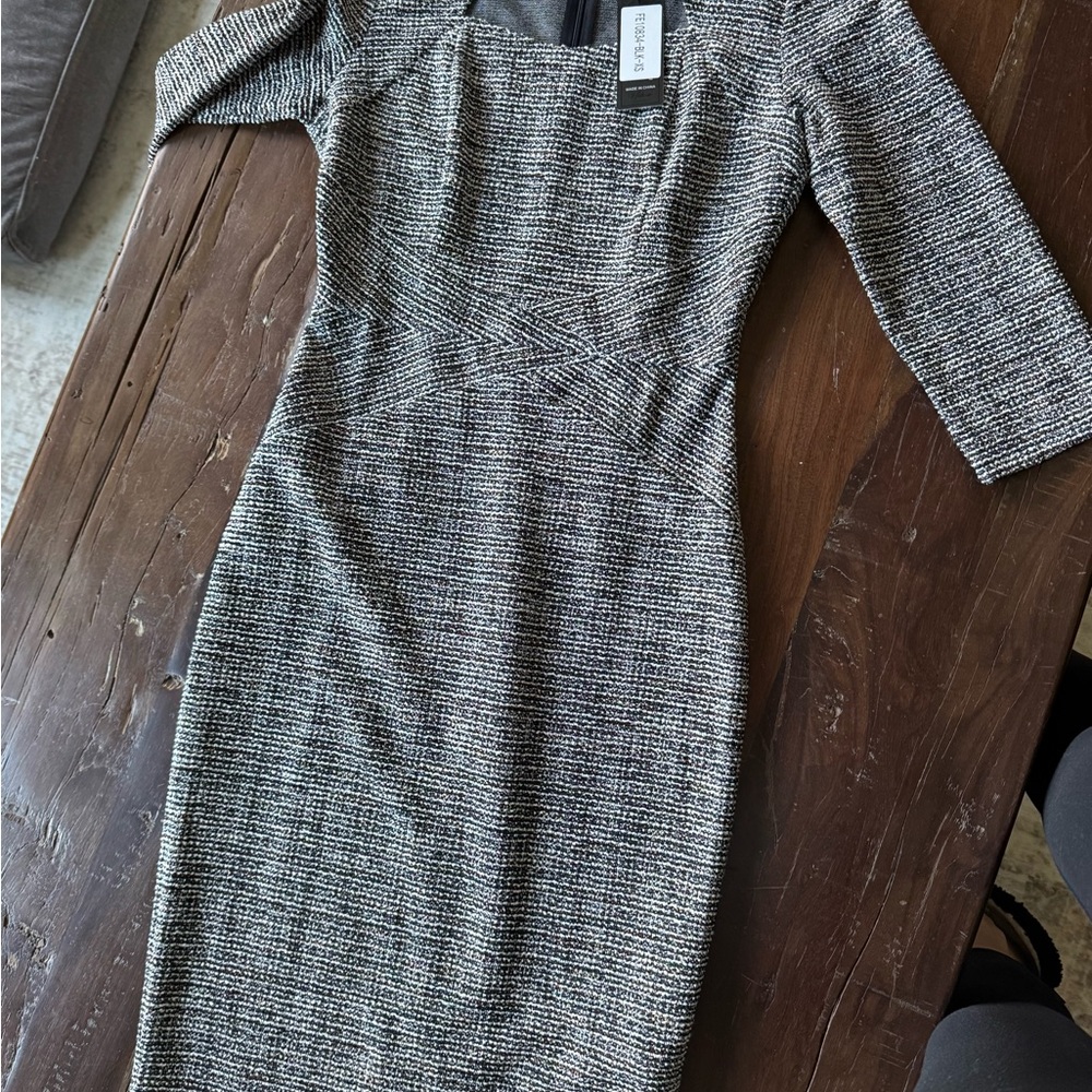 Classic Black & White Knit Sheath Dress
